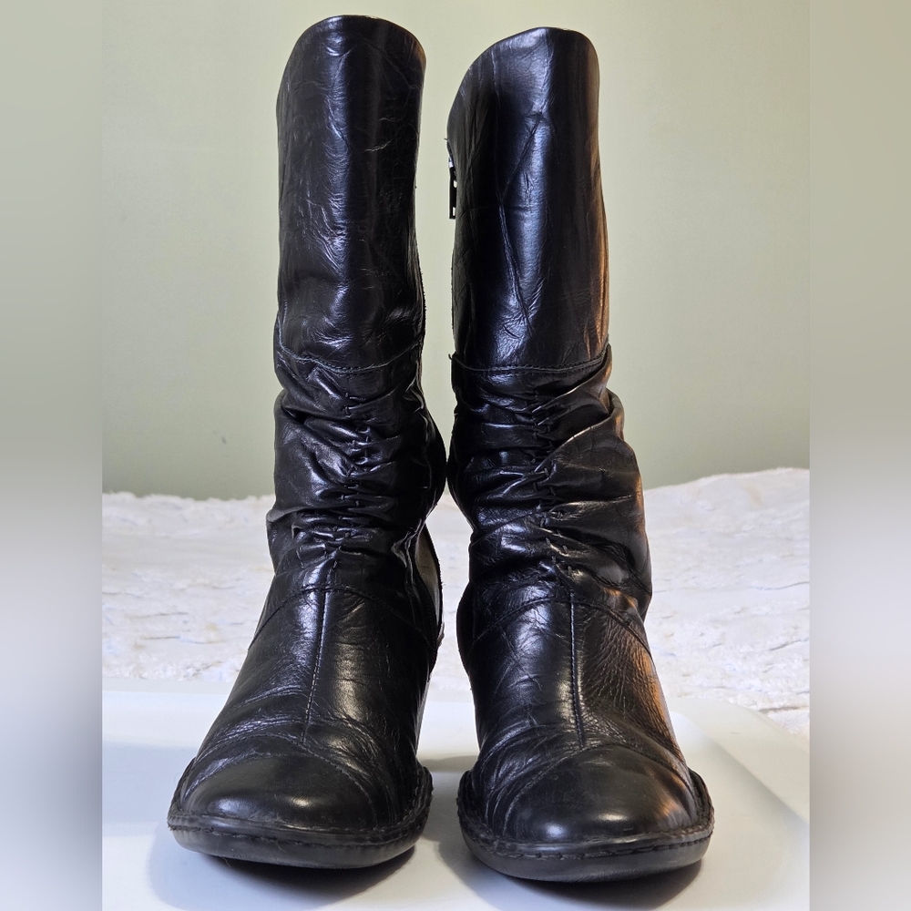 Josef Siebel Black Slouchy Creased Leather Mid Calf Boots Sz 38(7-7.5) Boho chic - Picture 13 of 14